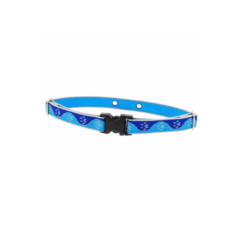LupinePet Reflective Blue Paw Dog Collar 8″ to 12″