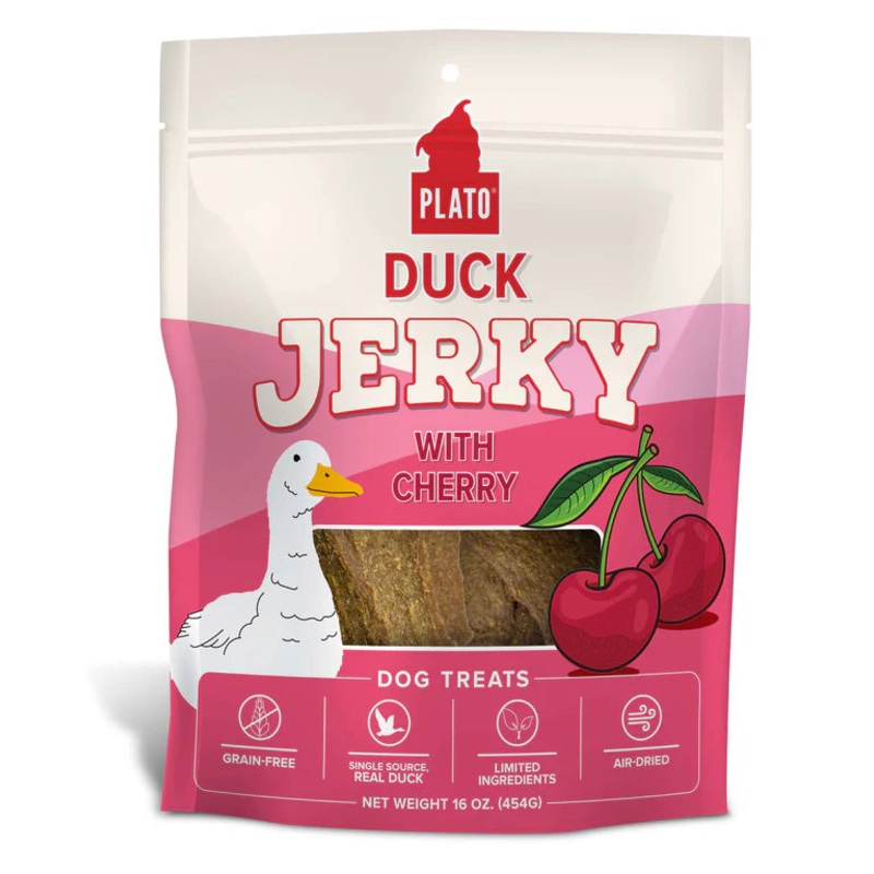 Plato Duck Jerky with Cherry Recipe Dog Treats 16 oz