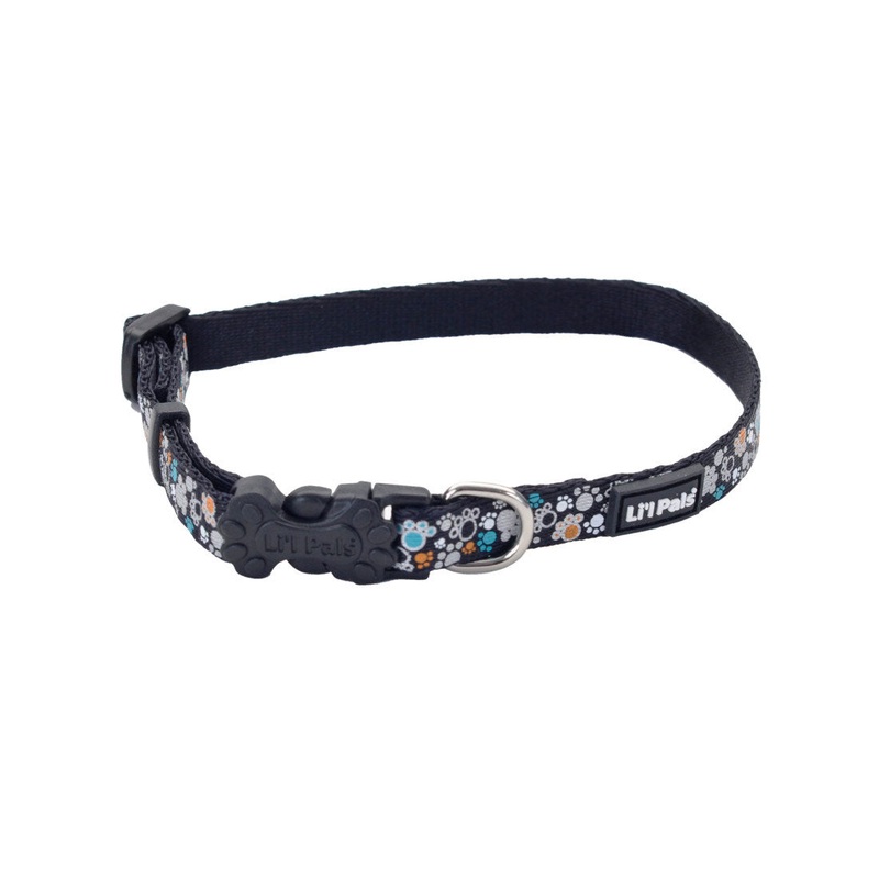 Li’l Pals Reflective Dog Collar, Black Paw Prints Petite X-Small Petite X-Small – 3/8″ x 6″-8″
